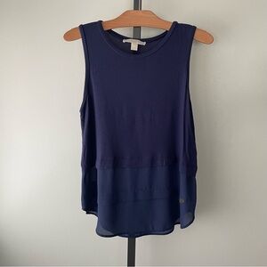 Michael Kors Layered Soft Tank Sleeveless Long Top Navy Blue Gold Size Small